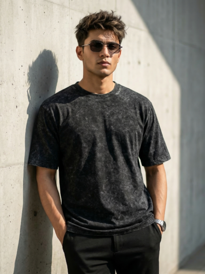 Black Acid Wash T-Shirt | Premium Vintage Washed Cotton Tee for Men & Women